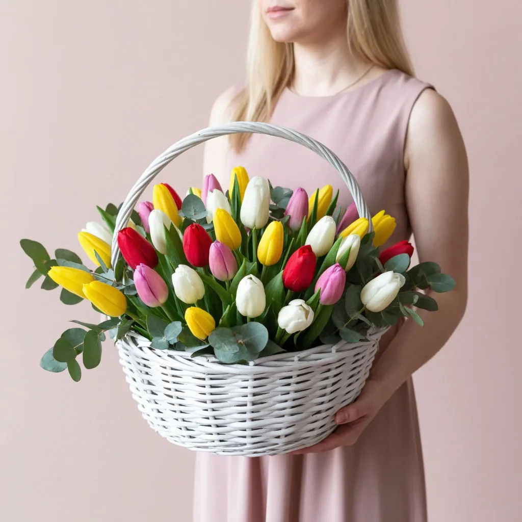 Тюльпаны Микс в корзине