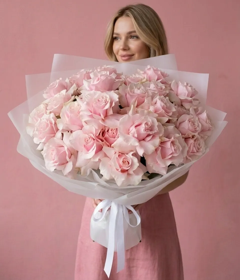Французские Розовые Розы (25 Роз)